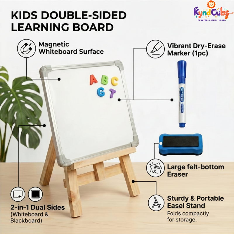 2-in-1 Kids Learning Board — Whiteboard & Magnetic Board for Ages 3–8 | KyndCubs