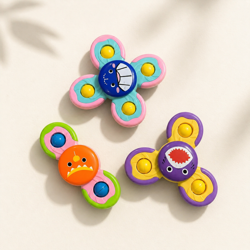 KyndCubs Suction Spinner Toy — Set of 3 colourful sensory spinners for babies and toddlers